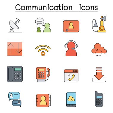 Communication and Technology icon set in color line style clipart