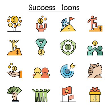 Success icon set in color line style clipart