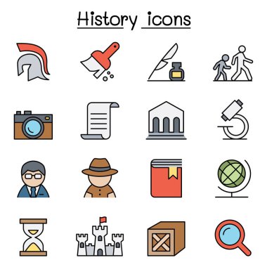 History and archeology icon set in color line style clipart