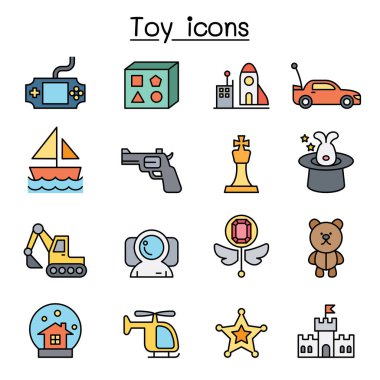 Toy icon set in color line style clipart