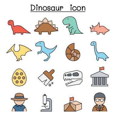 Renk çizgisi biçiminde dinazor ve Kazı simgesi