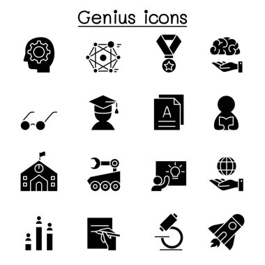 Smart, Genuis, Learning and education icon set in glyph style clipart