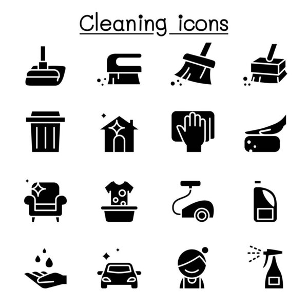Cleaning and Hygiene icon set in glyph style