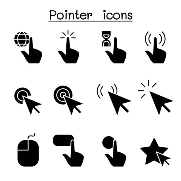 Cursor , Pointer, Click , Arrow , Finger icon set in glyph style