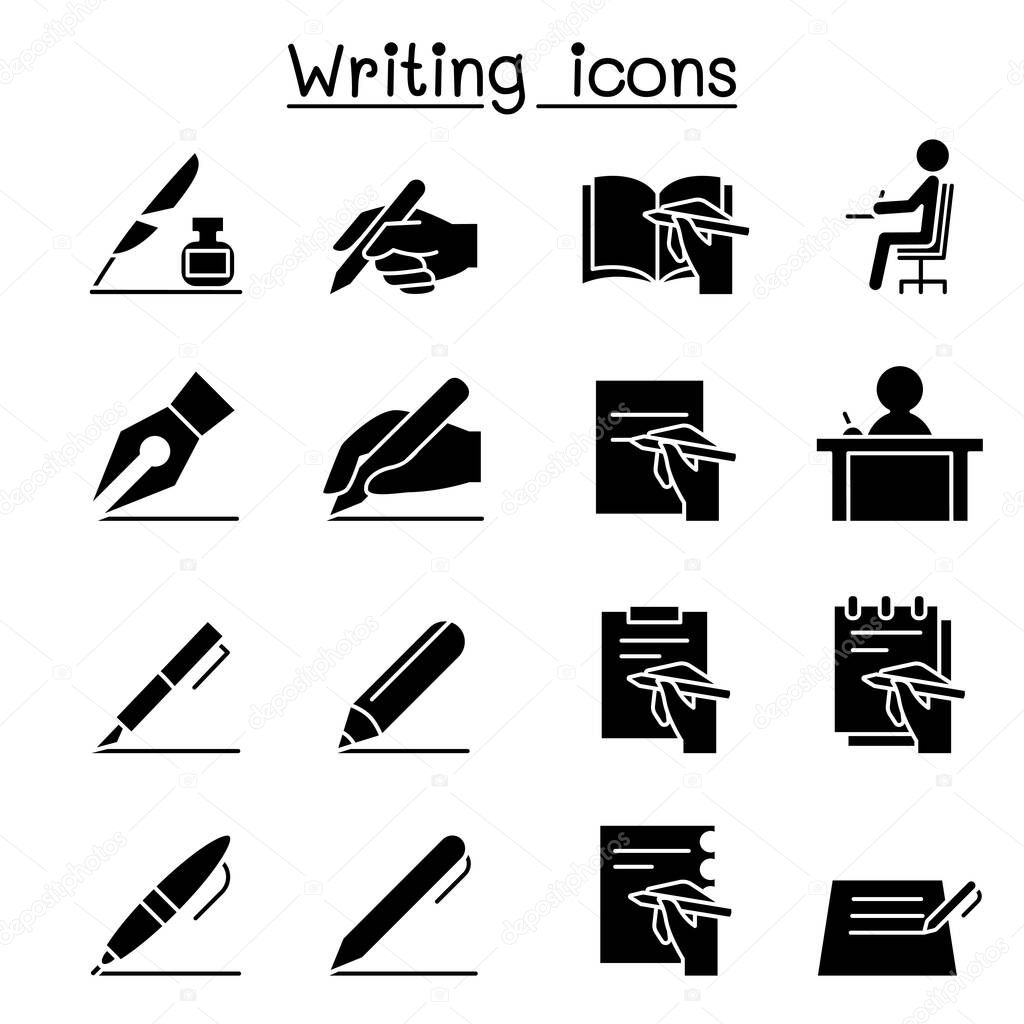 Writing icon set in glyph style