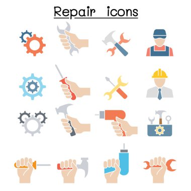 Tamir, bakım, servis, destek simgesi düz renk biçiminde ayarlandı