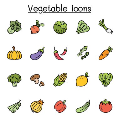 Sebze ikonu ince çizgi stlye 'a dizildi