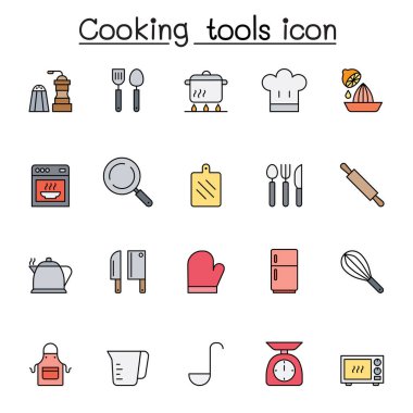Yemek pişirme araçları simgesi renk çizgisi biçiminde ayarlandı
