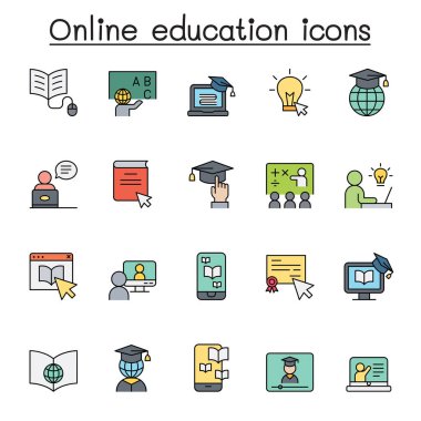 Çevrimiçi eğitim simgesi renk çizgisi biçiminde ayarlandı