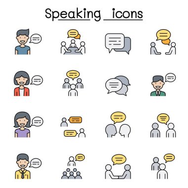 Konuşma, konuşma, tartışma, diyalog, konuşma, sohbet, toplantı simgesi renk çizgisi biçiminde ayarlandı