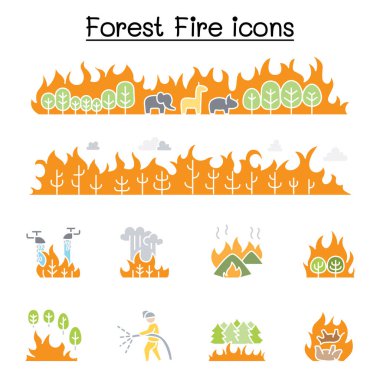 Vahşi ateş, orman yangını simgesi düz renk olarak ayarlandı
