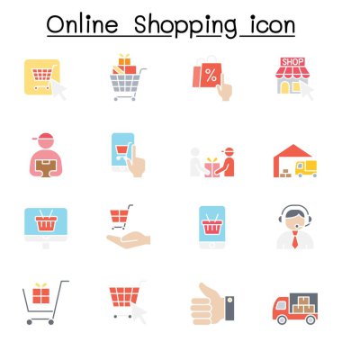 Çevrimiçi alışveriş simgesi düz renk olarak ayarlandı