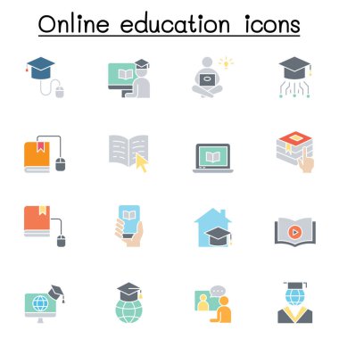 Çevrimiçi eğitim simgesi düz renk biçiminde ayarlandı