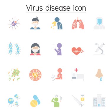 Virüs hastalığı, Corona virüsü ve düz renklere bürünmüş Covid-19 simgesi