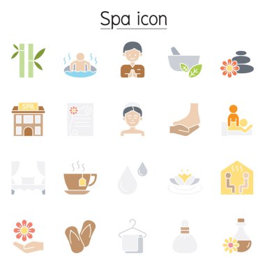 Spa, Aromaterapi simgesi düz renkli stlye ile ayarlandı