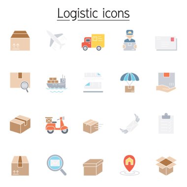 Lojistik ve Teslimat simgesi düz renkli stlye ile ayarlandı