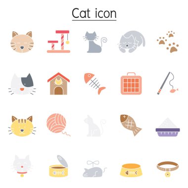 Kedi simgesi düz renkli stlye ile ayarlandı