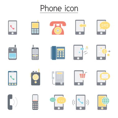 Telefon, telefon, akıllı telefon simgesi düz renkli stlye ile ayarlandı