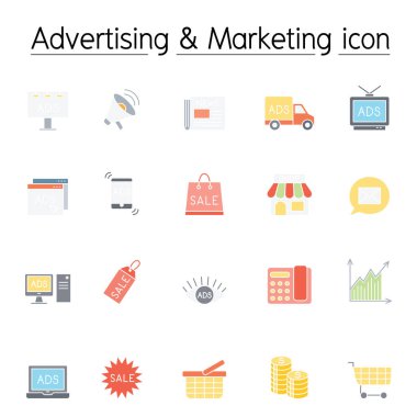 Düz renkli stlye ile reklam ve pazarlama simgesi