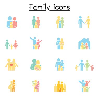 Düz renkli stlye ile aile simgesi ayarlandı