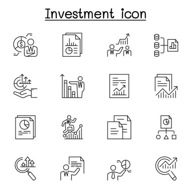 İnce çizgi stilinde yatırım Icon set