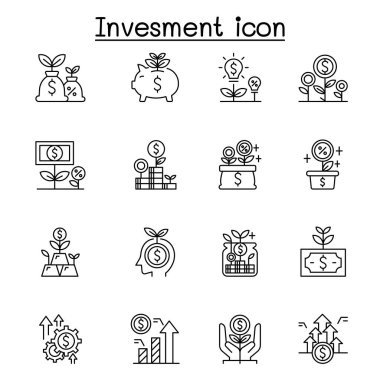 İnce çizgi stilinde yatırım Icon set