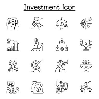 İnce çizgi stilinde yatırım Icon set