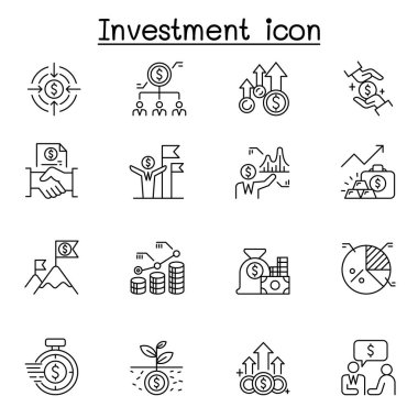 İnce çizgi stilinde yatırım Icon set