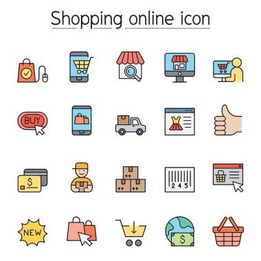 Çevrimiçi ve E-ticaret simgesi renk çizgisi biçiminde alınıyor