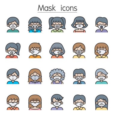 Tıbbi yüz koruma maskesi olan insanlar renk çizgisi biçiminde ayarlandı