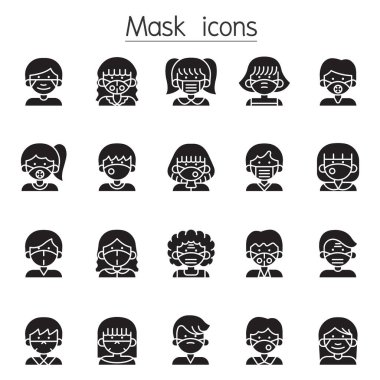 Tıbbi yüz koruma maskesindeki insanlar sembol biçiminde ayarlandı