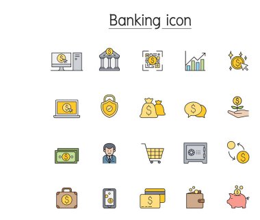 Çevrimiçi bankacılık simgesi renk çizgisi biçiminde ayarlandı