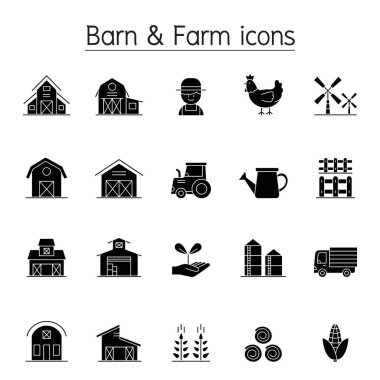 Ahır ve Çiftlik simgesi kabartma biçiminde ince linine biçiminde ayarlandı