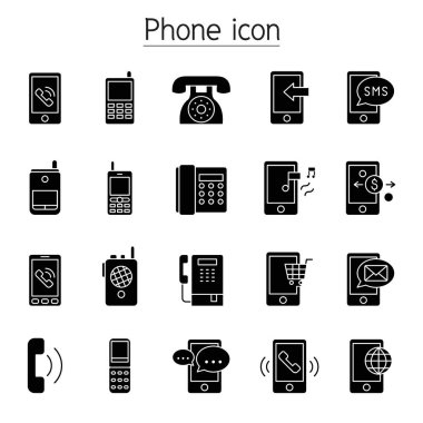 Telefon, telefon, akıllı telefon simgesi kabartma biçiminde ayarlandı