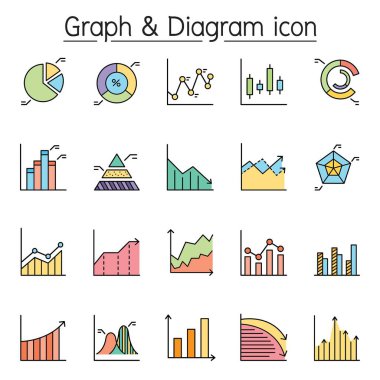 Grafik, diyagram ve grafik simgesi renk çizgisi biçiminde ayarlandı