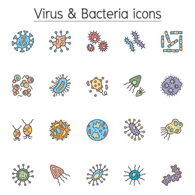 Virüs, Bakteri, Covid-19, Corona virüsü simgesi renk çizgisi biçiminde ayarlandı