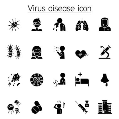 Virüs hastalığı, Corona virüsü ve Covid-19 simgesi kabartma biçiminde ayarlandı