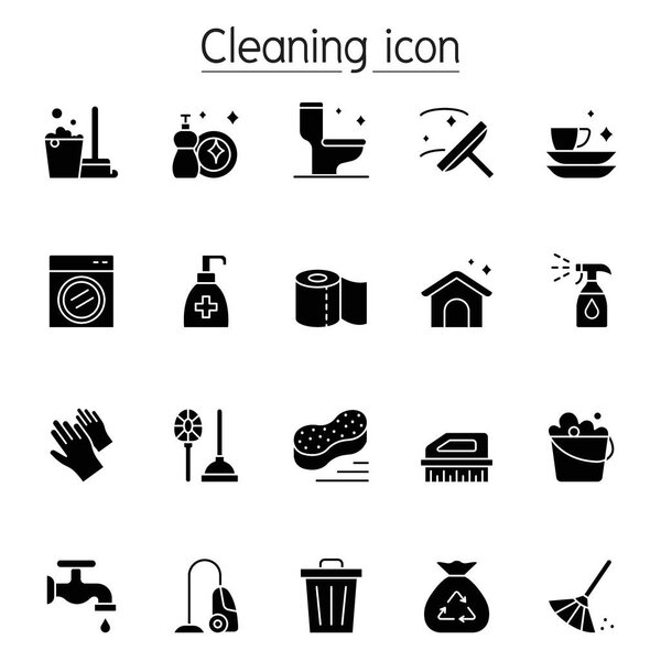 Cleaning icon set in glyph style