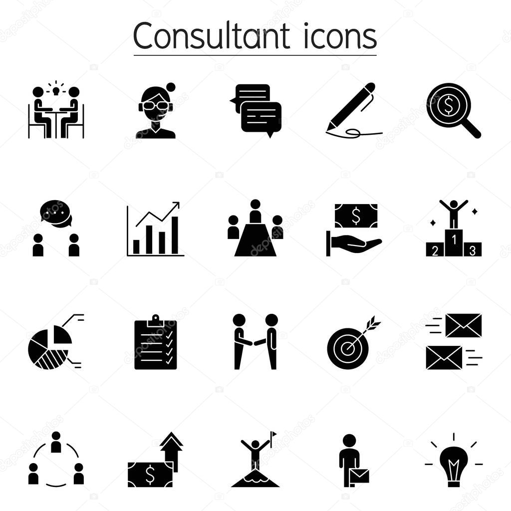Business consulting icon set in glyph style