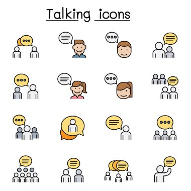 Konuşma, konuşma, tartışma, diyalog simgesi renk çizgisi biçiminde ayarlandı