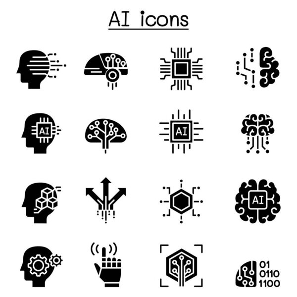 AI, Artificial intelligence icon set in glyph style