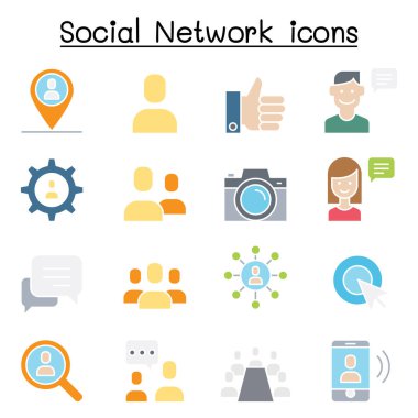 Sosyal ağ ve sosyal medya simgesi düz renk biçiminde ayarlandı