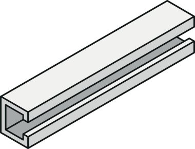 Çelik kiriş simgesi renk çizgisi biçiminde C-şekli kesitli izometrik görünüm ile