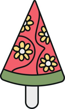 Modaya uygun dondurma, karalama renkli buzlu buzlu dondurma. Çubukta çiçek desenli renkli karpuz..