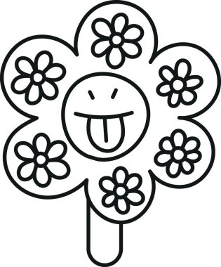 Modaya uygun dondurma, moda boho buzlu dondurma. Gülümseyen bir yüzü ve renkli yaprakları olan oyuncu bir çiçek tasarımı..