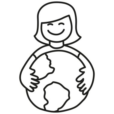 Doğa koruma kavramı. Mutlu insan basit bir tasarım ile Dünya 'ya sarılıyor. .hand doodle tarzı