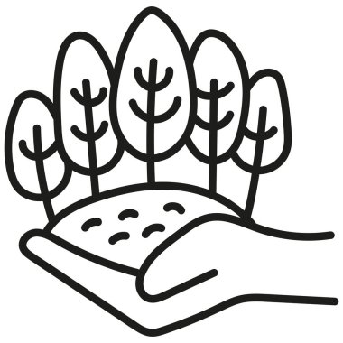 Doğa koruma kavramı. Ağaçları ve toprağı tutan, doğayı ve özeni sembolize eden. .hand doodle tarzı