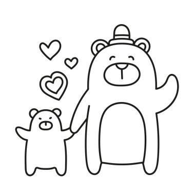 Babalar Günü Ayısı konsepti. Sevgi ve sevgiyi ifade eden sevimli çizgi film ayıları. ince çizgi biçiminde
