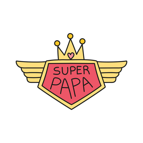 Концепция Дня Отцов. Дизайн значка супергероя для отца с крыльями и короной. в стиле цветовой линии