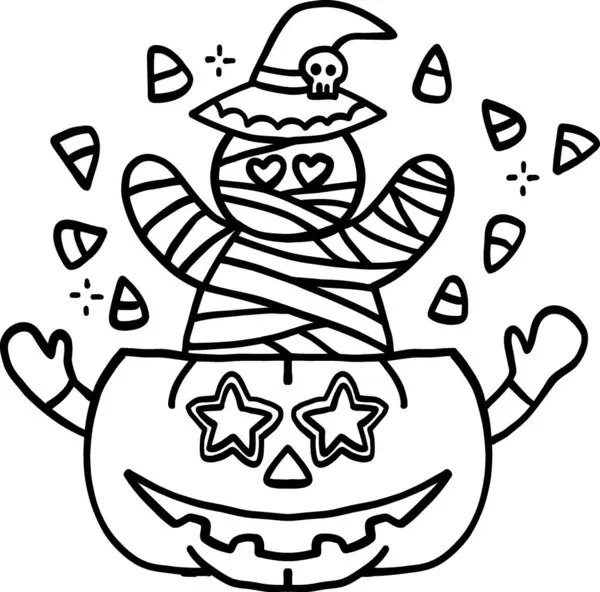 Cadılar Bayramı illüstrasyonun kutlu olsun şirin bir mumyayla Cadılar Bayramı illüstrasyonun kutlu olsun. Çizgi biçimi ile